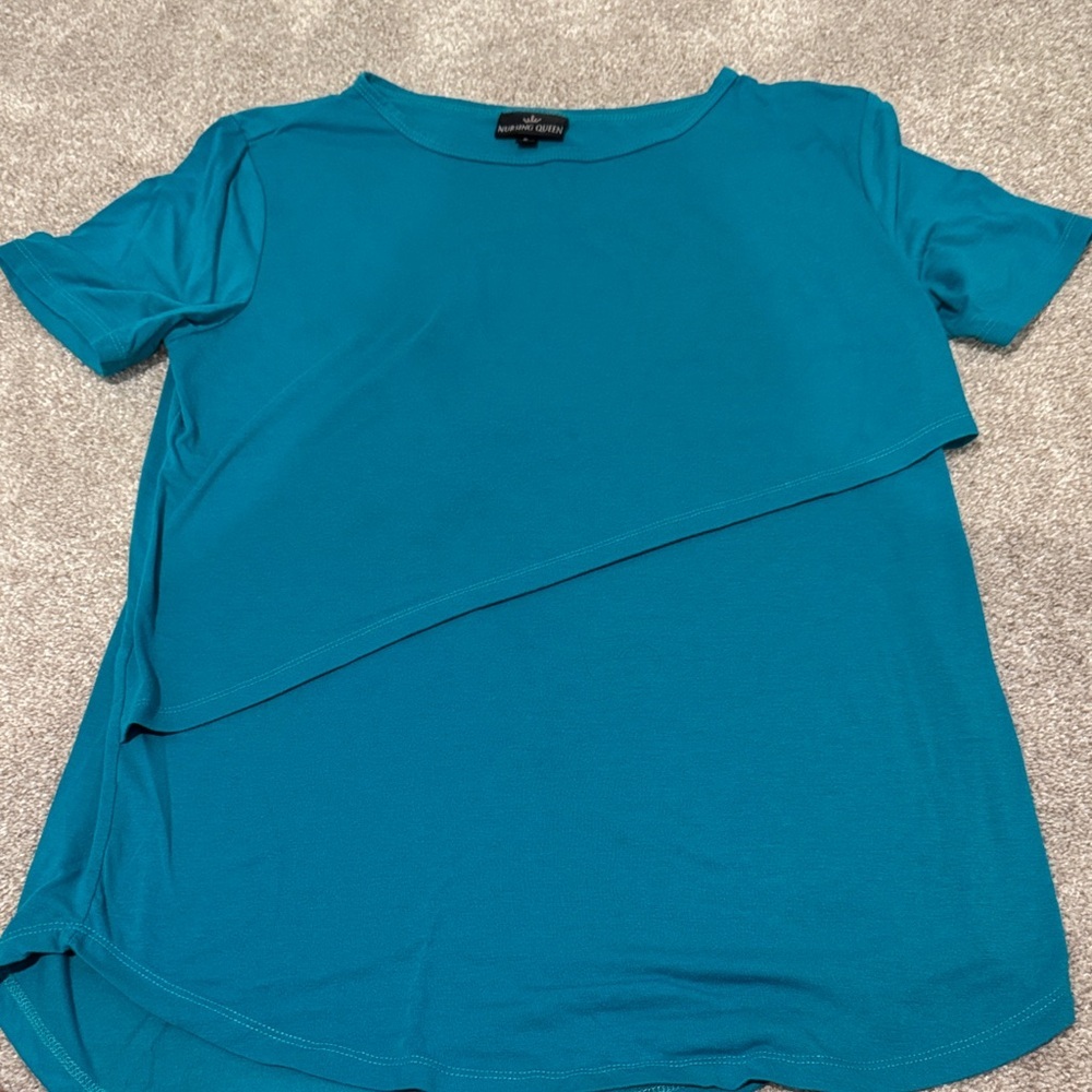 ANGIE Teal Short Sleeve Layered Nursing Top
